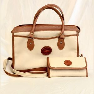 Vintage DOONEY & BOURKE Tote & Wallet #A2605886 Pebbled Leather, Cream and Tan